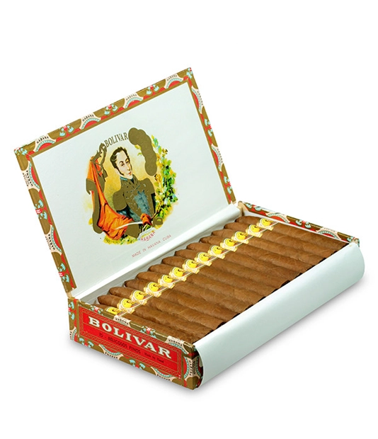 Bolivar Belicosos Finos Cigar Box of 25 close-up from AuCigars, premium Cuban cigar