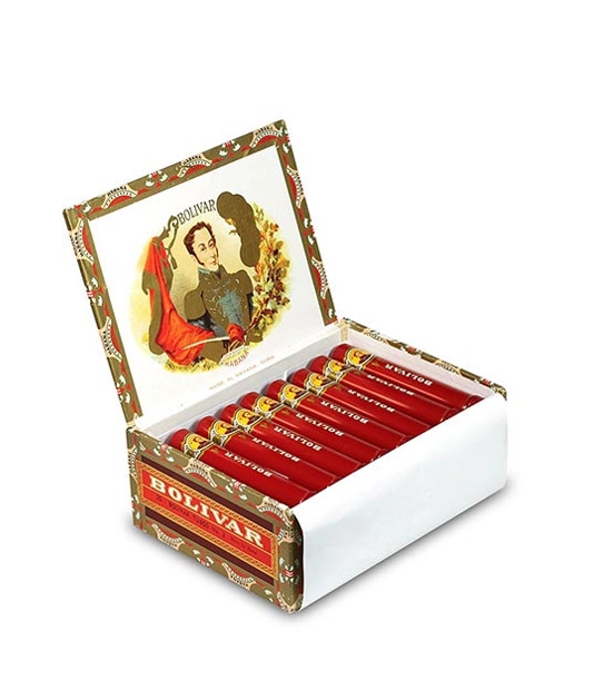 Bolivar Tubos No.2 Cigar Box of 25 close-up from AuCigars, premium Cuban cigar