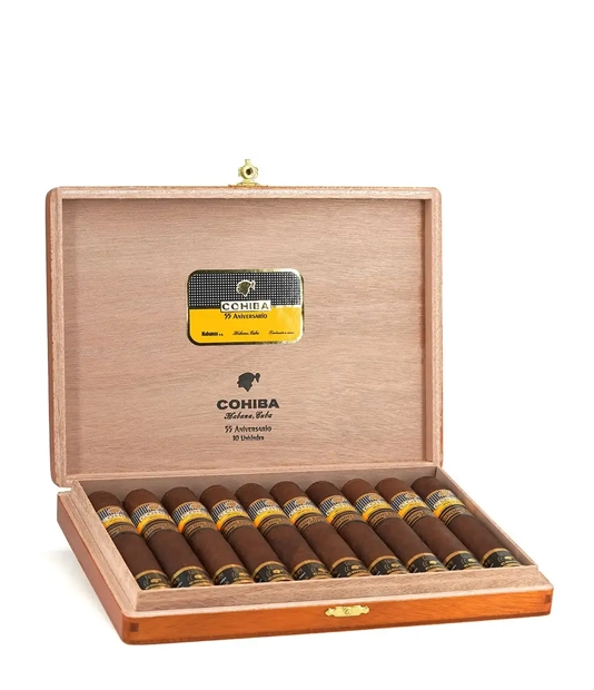 Cohiba 55 Aniversario Limited Edition 2021 Cigar Box of 10 close-up from AuCigars, premium Cuban cigar