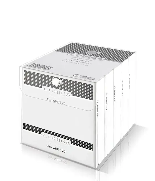 Cohiba Club White Cigar Box of 20 X 5 close-up from AuCigars, premium Cuban cigar