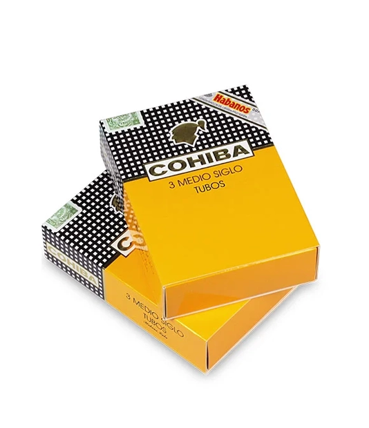 Cohiba Medio Siglo Tubos Cigar Box of 5 X 3 close-up from AuCigars, premium Cuban cigar