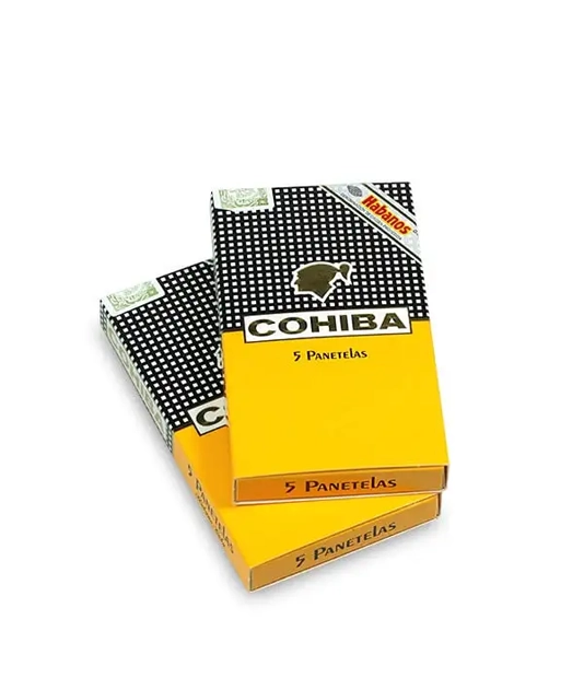 Cohiba Panetelas C/P Cigar Box of 5 X 5 close-up from AuCigars, premium Cuban cigar