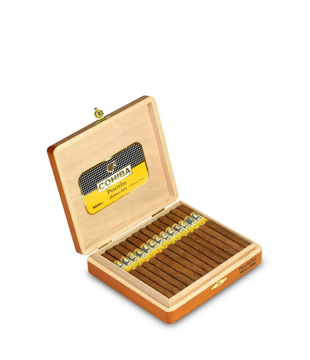 Cohiba Panetelas (2022 Vintage) Cigar Box of 25 close-up from AuCigars, premium Cuban cigar