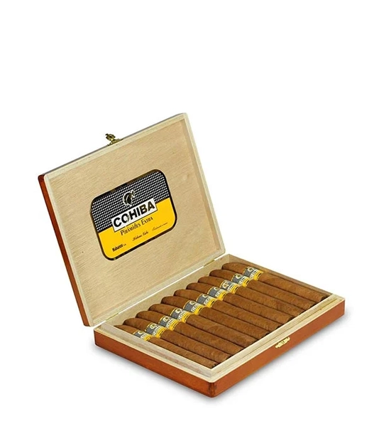 Cohiba Piramides Extra 2012 Cigar Box of 10 close-up from AuCigars, premium Cuban cigar