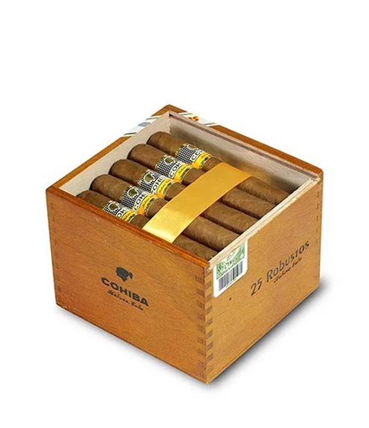 Cohiba Robusto Cigar Box of 25 close-up from AuCigars, premium Cuban cigar