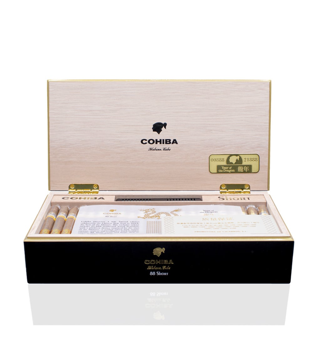 Cohiba Short Year Of The Dragon 2024 Gold Edition Cigar Box of 88 close-up from AuCigars, premium Cuban cigar