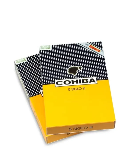 Cohiba Siglo III C/P Cigar Box of 5 X 5 close-up from AuCigars, premium Cuban cigar
