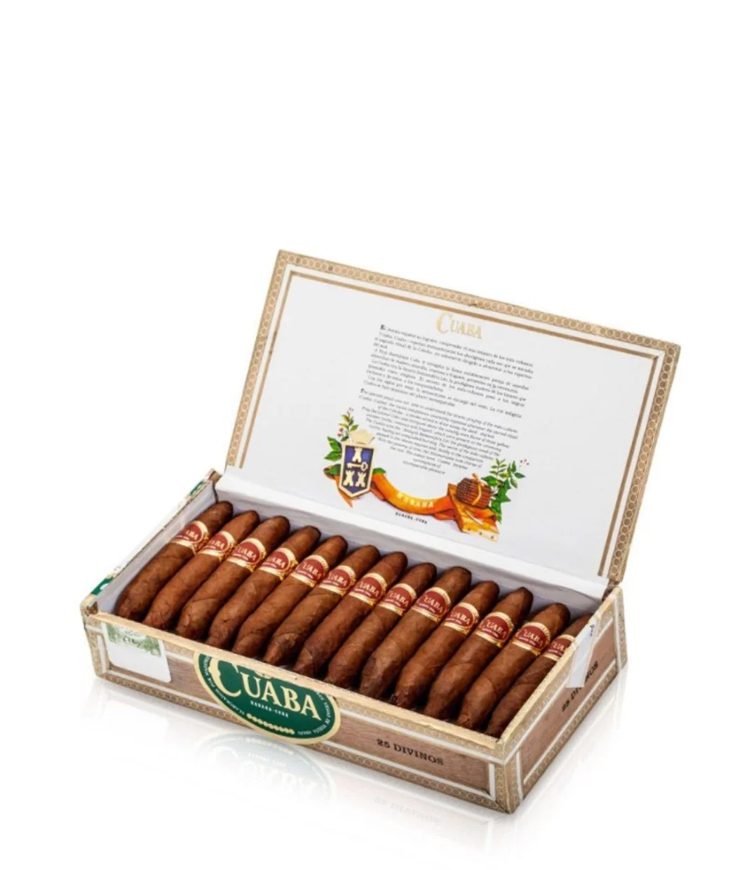 Cuaba Divinos Cigar Box of 25 close-up from AuCigars, premium Cuban cigar