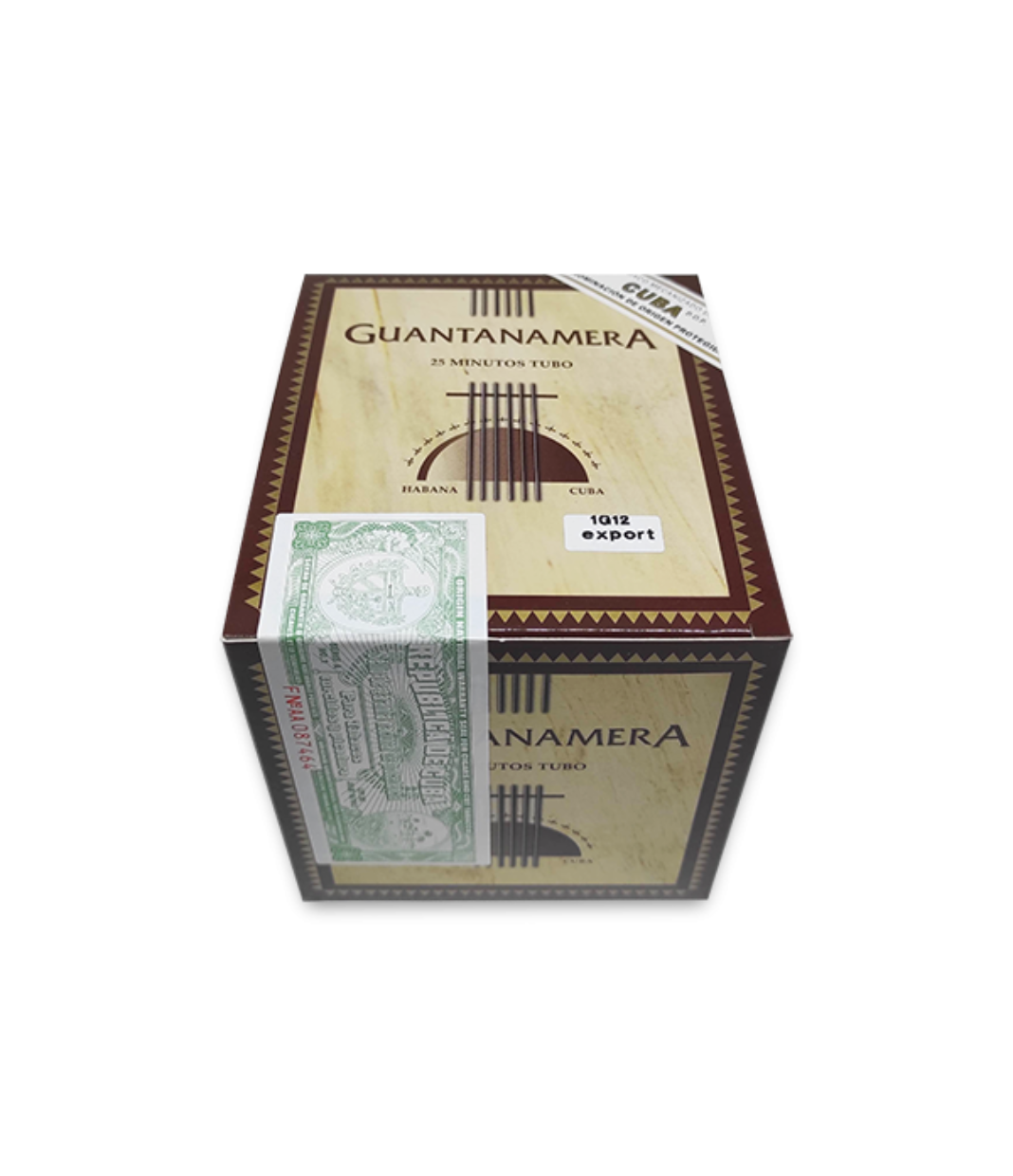 Guantanamera Minutos Tubo Cigar Box of Box of 25 X 2 close-up from AuCigars, premium Cuban cigar