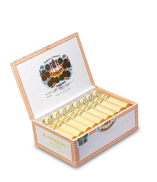 H. Upmann Coronas Minor Cigar Box of 25 close-up from AuCigars, premium Cuban cigar