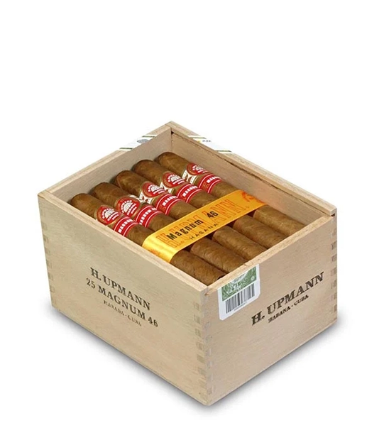 H. Upmann Magnum 46 Cigar Box of 25 close-up from AuCigars, premium Cuban cigar