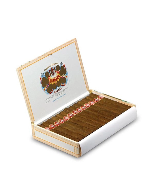 H. Upmann Regalias Cigar Box of 5 X 10 close-up from AuCigars, premium Cuban cigar
