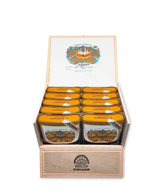 H. Upmann Regalias Cigar Box of 25 close-up from AuCigars, premium Cuban cigar