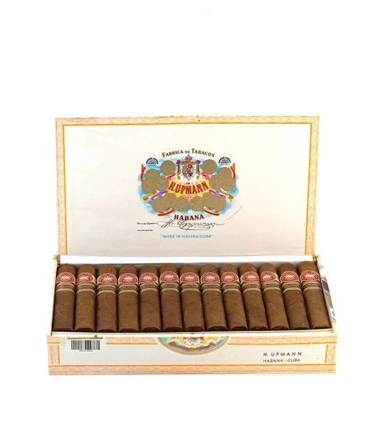 H. Upmann Robusto Anejados 2017 Cigar Box of 25 close-up from AuCigars, premium Cuban cigar
