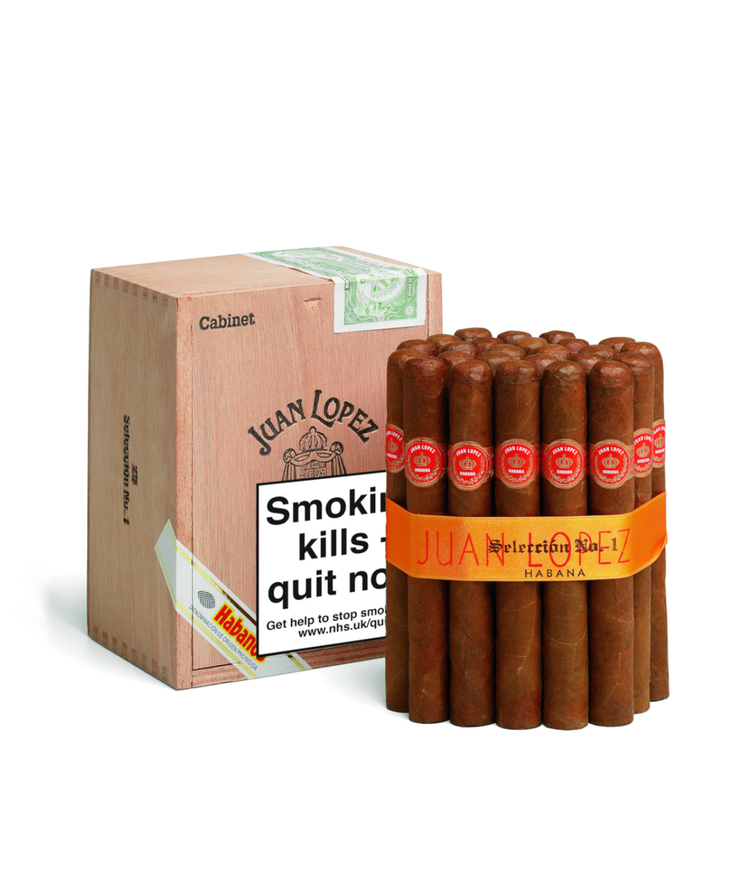 Juan Lopez Seleccion No.1 Cabinet Cigar Box of 25 close-up from AuCigars, premium Cuban cigar