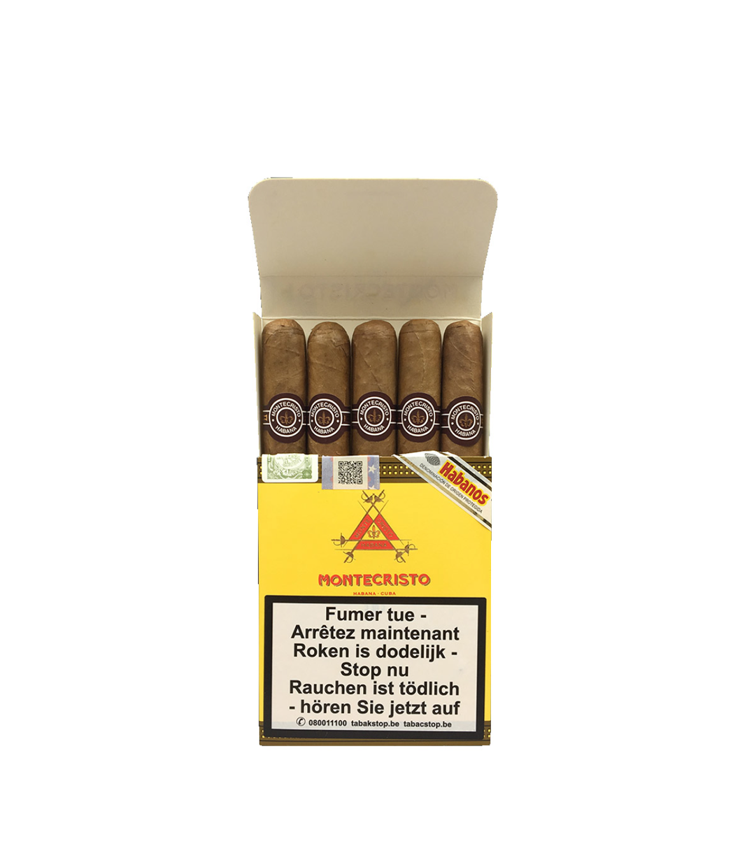 Montecristo A Cigar Box of 5 close-up from AuCigars, premium Cuban cigar
