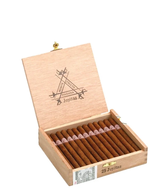 Montecristo Joyitas Cigar Box of 25 close-up from AuCigars, premium Cuban cigar