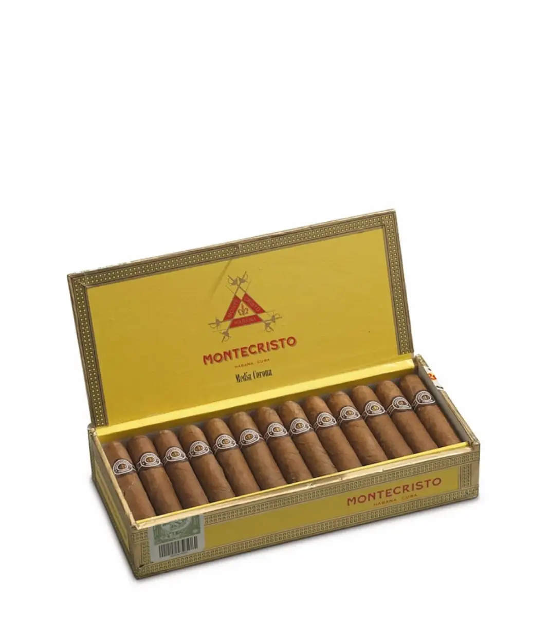 Montecristo Media Corona Cigar Box of 25 close-up from AuCigars, premium Cuban cigar