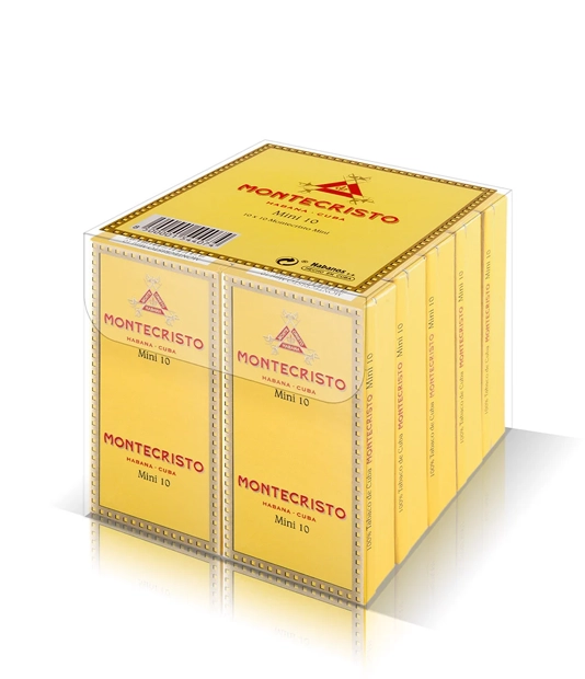 Montecristo Mini Cigar Box of 10 X 10 close-up from AuCigars, premium Cuban cigar