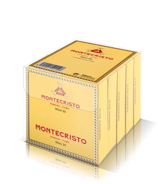 Montecristo Mini Cigar Box of 20 X 5 close-up from AuCigars, premium Cuban cigar