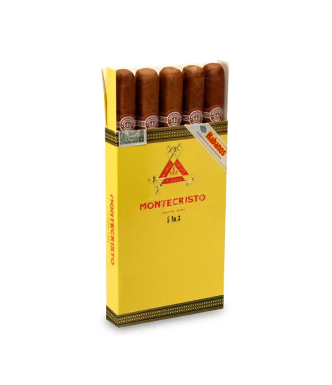 Montecristo No.3 Cigar Box of 5 X 5 close-up from AuCigars, premium Cuban cigar