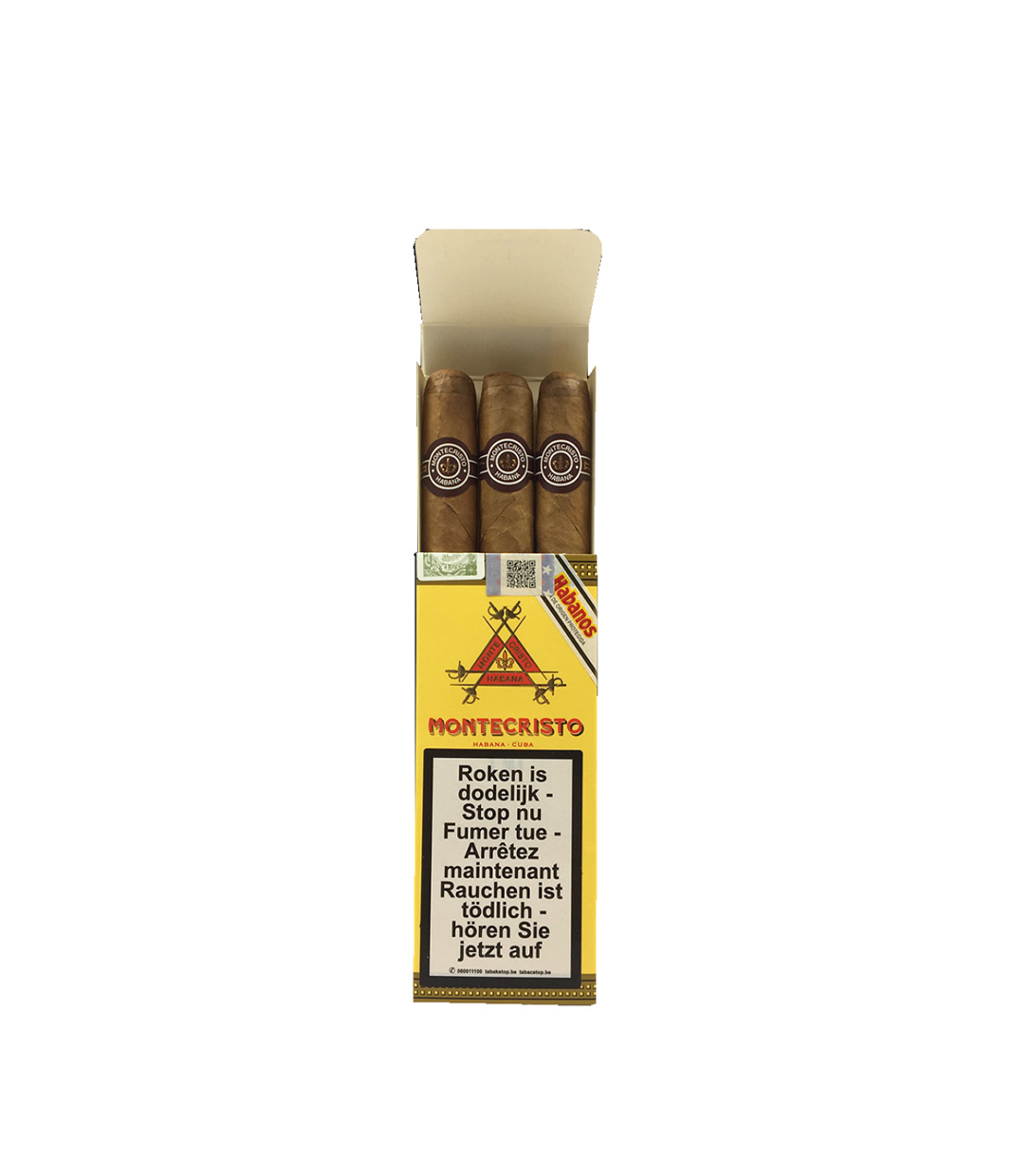 Montecristo No.4 C/P  Cigar Box of 3X5 close-up from AuCigars, premium Cuban cigar