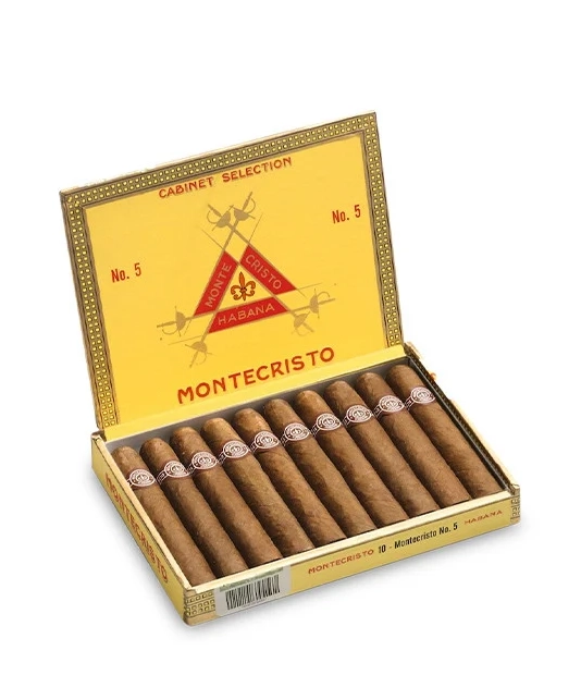 Montecristo No.5 Cigar Box of 25 close-up from AuCigars, premium Cuban cigar