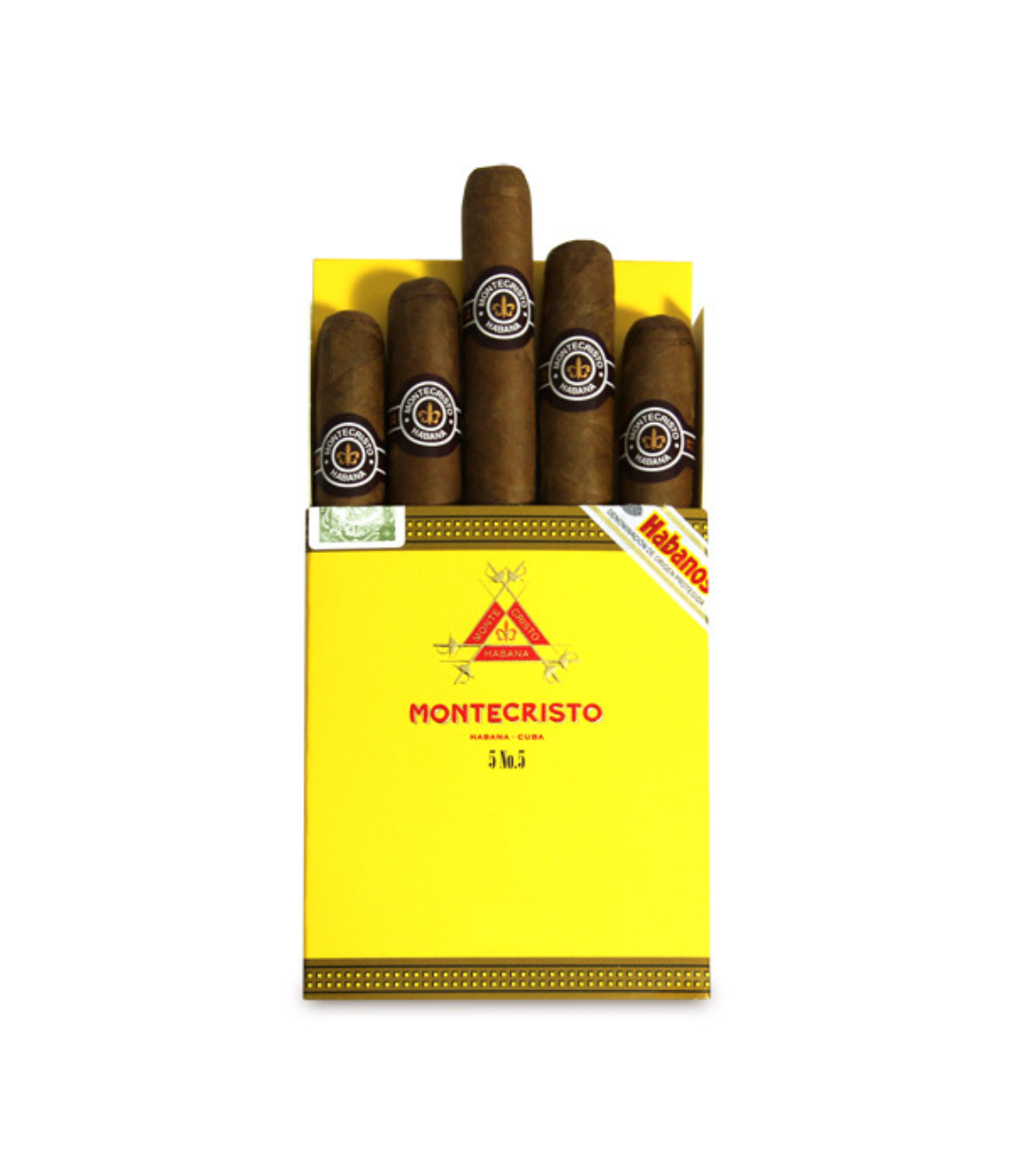 Montecristo No.5 C/P Cigar Box of 5 X 5 close-up from AuCigars, premium Cuban cigar