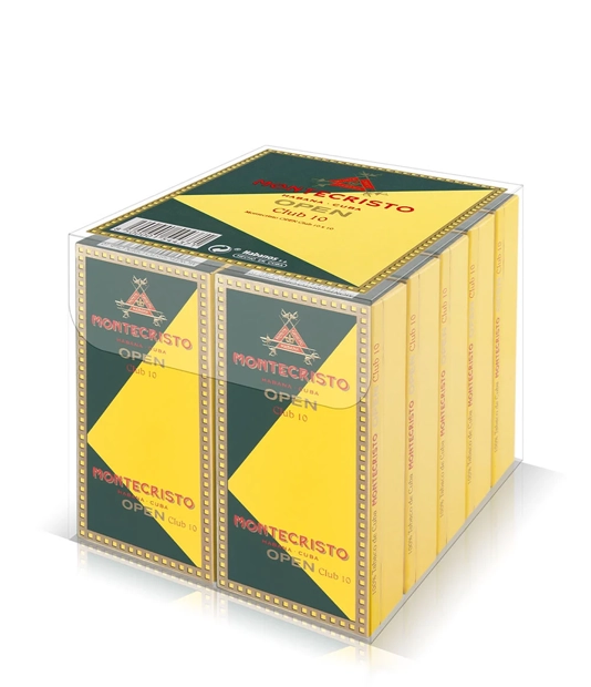 Montecristo Open Club Cigar Box of 10 X 10 close-up from AuCigars, premium Cuban cigar