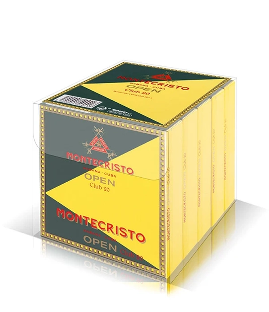 Montecristo Open Club Cigar Box of 20 X 5 close-up from AuCigars, premium Cuban cigar