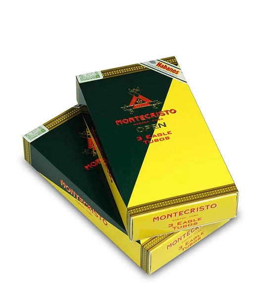 Montecristo Open Eagle A/T Cigar Box of 5 X 3 close-up from AuCigars, premium Cuban cigar
