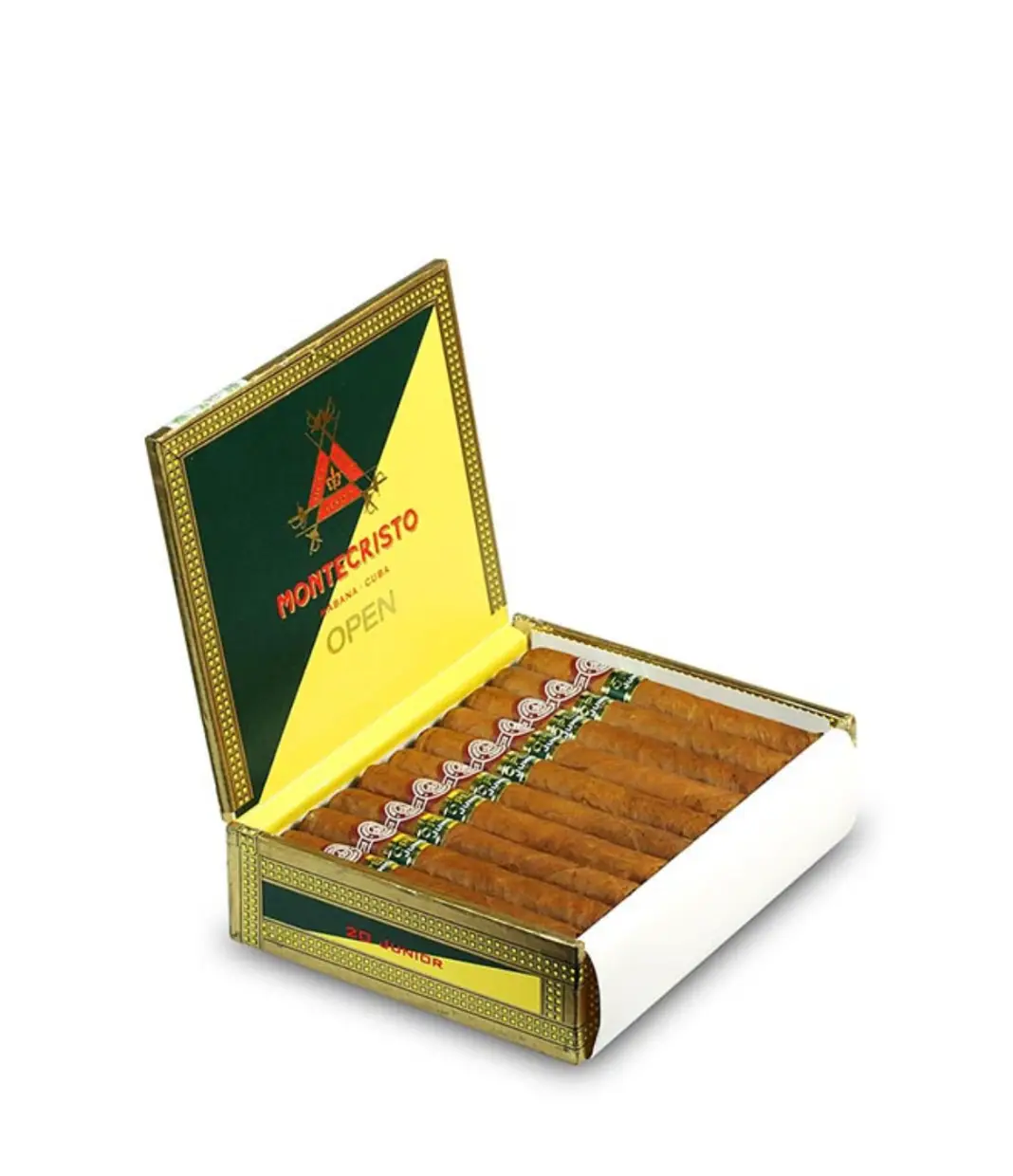Montecristo Open Junior Cigar Box of 20 close-up from AuCigars, premium Cuban cigar