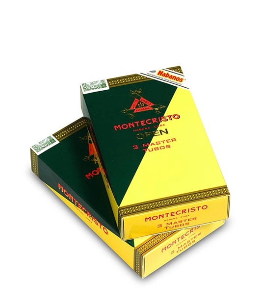 Montecristo Open Master A/T Cigar Box of 3 X 5 close-up from AuCigars, premium Cuban cigar