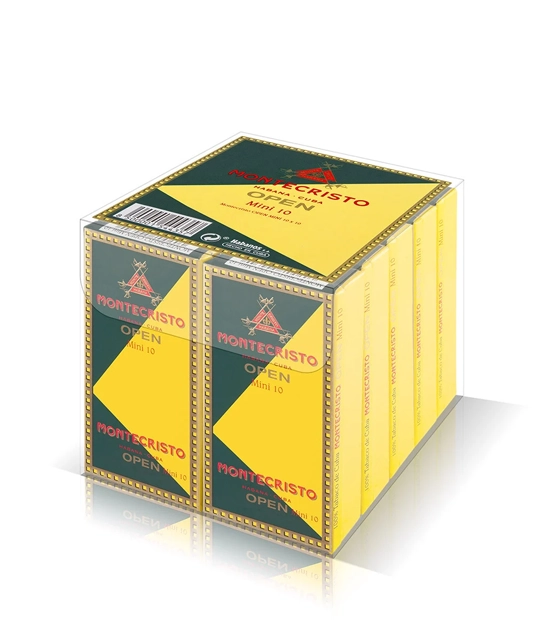 Montecristo Open Mini Cigar Box of 10 X 10 close-up from AuCigars, premium Cuban cigar