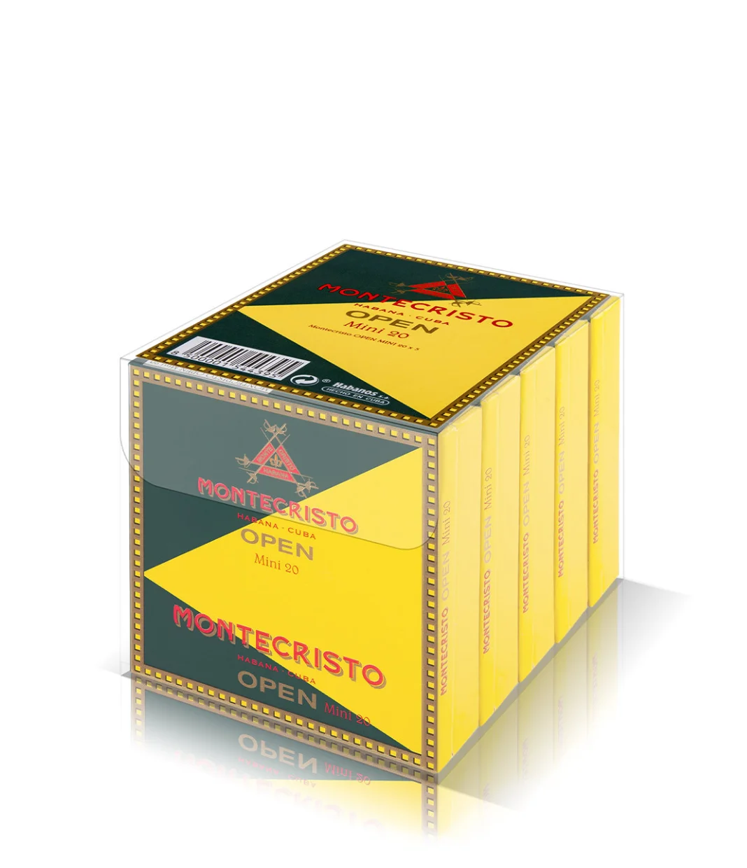 Montecristo Open Mini Cigar Box of 20 X 5 close-up from AuCigars, premium Cuban cigar