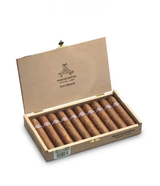 Montecristo Petit Edmundo Cigar Box of 25 close-up from AuCigars, premium Cuban cigar