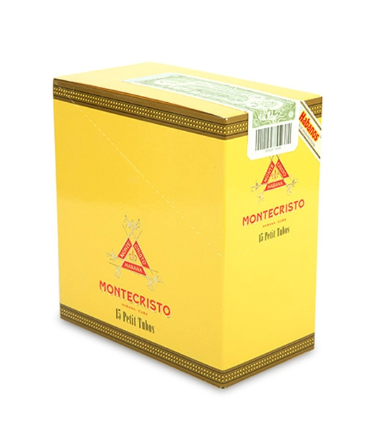 Montecristo Petit Tubos Cigar Box of 5 X 3 close-up from AuCigars, premium Cuban cigar