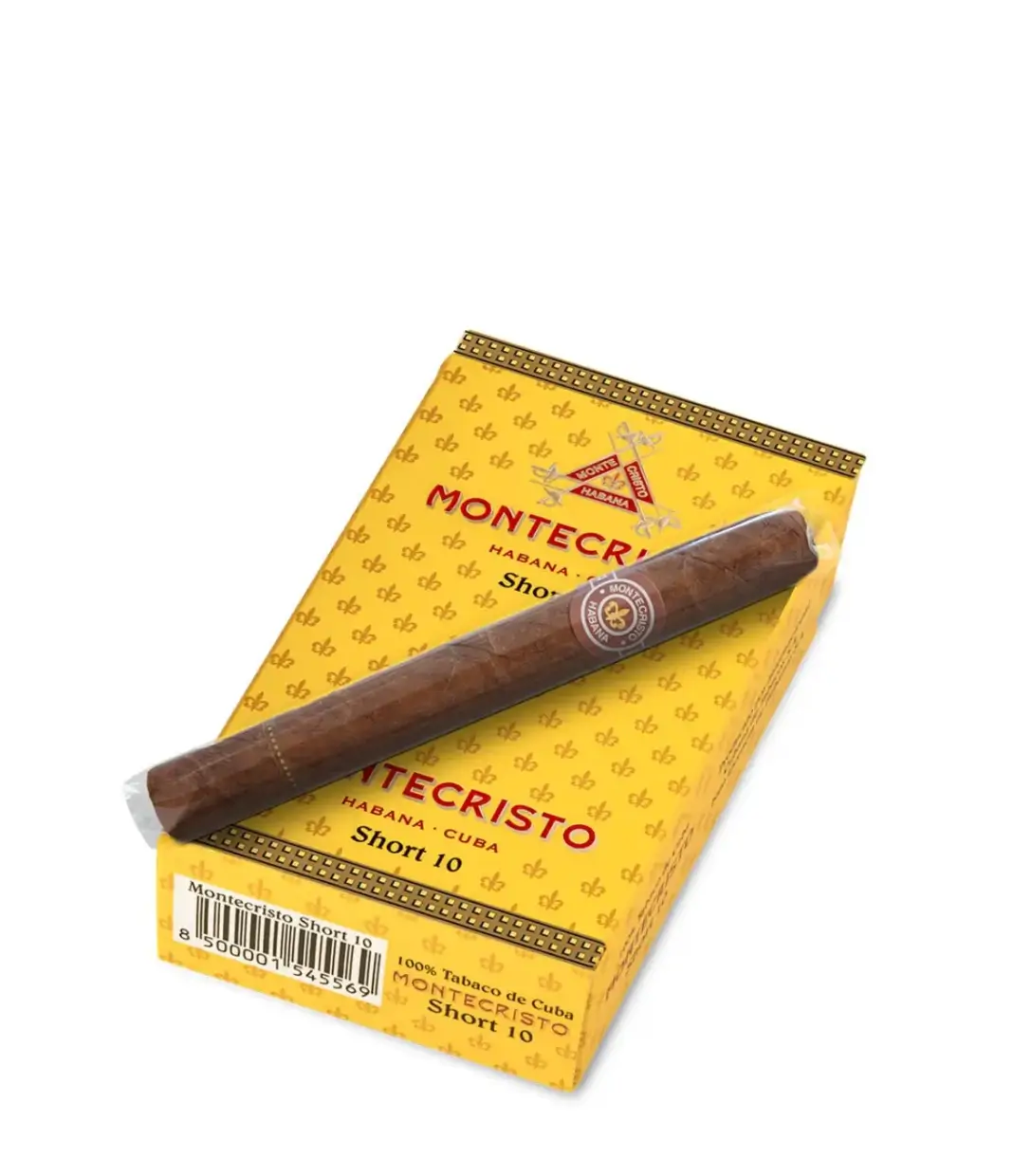 Montecristo Short 10 Pack Cigar Box of 10 close-up from AuCigars, premium Cuban cigar