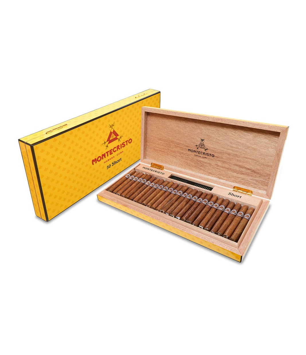Montecristo Short Humidor Cigar Box of Box of 50 close-up from AuCigars, premium Cuban cigar