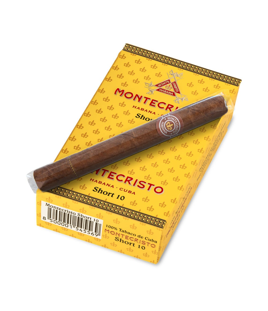 Montecristo Short Cigar Box of 10 X 10 close-up from AuCigars, premium Cuban cigar