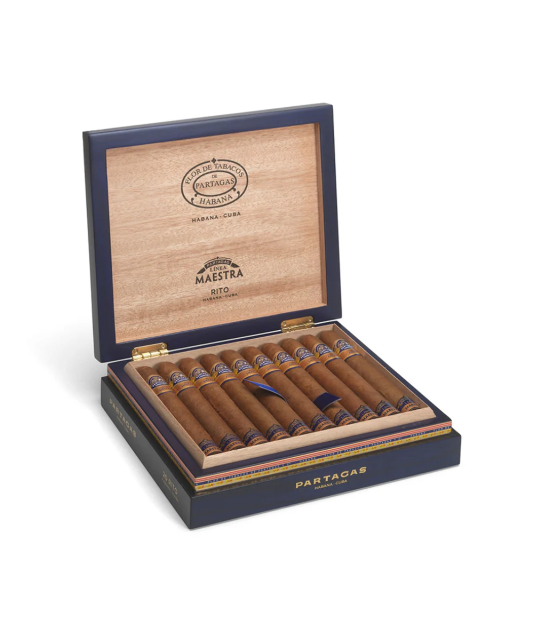 Partagas Linea Maestra Rito Cigar Box of 20 close-up from AuCigars, premium Cuban cigar