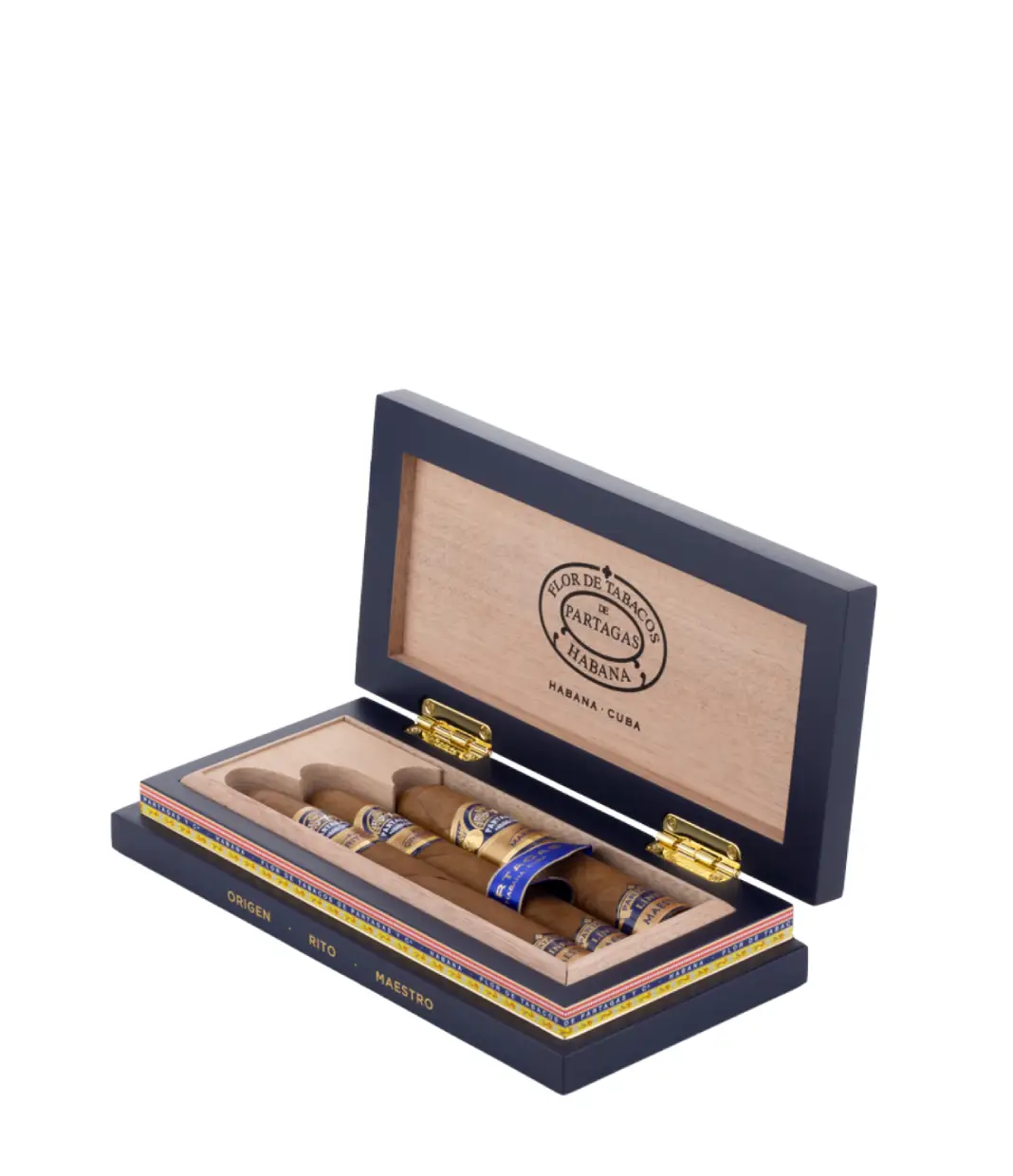 Partagas Linea Maestra Estuche Cigar Box of 3 close-up from AuCigars, premium Cuban cigar