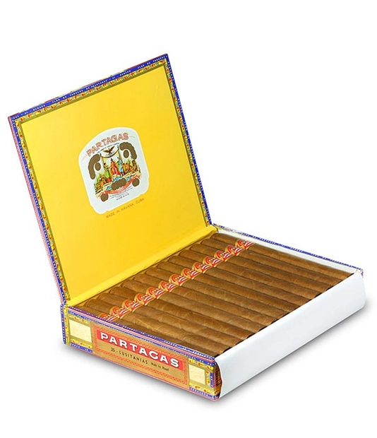 Partagas Lusitanias Cigar Box of 25 close-up from AuCigars, premium Cuban cigar