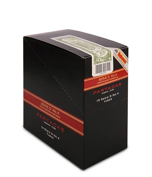 Partagas Serie D No.4 A/T Cigar Box of 5 X 3 close-up from AuCigars, premium Cuban cigar