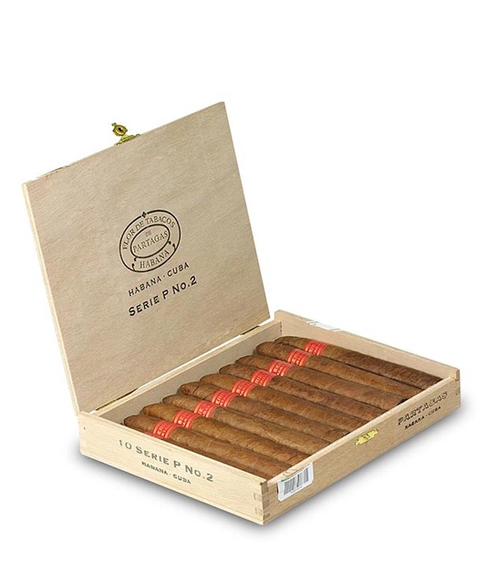 Partagas Serie P No. 2 Cigar Box of 10 close-up from AuCigars, premium Cuban cigar