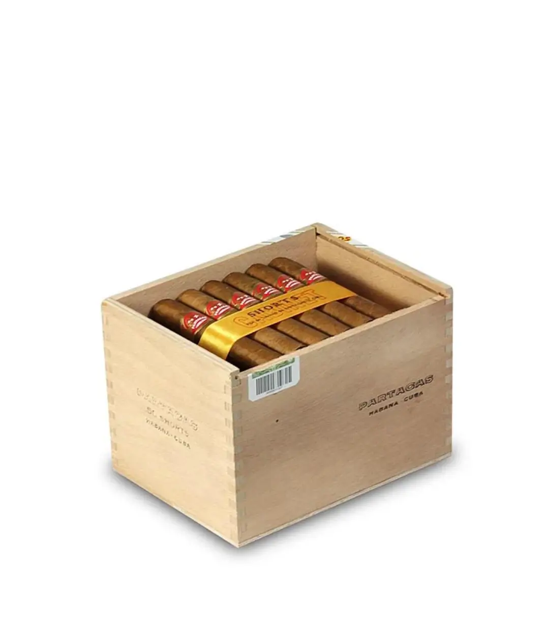 Partagas Shorts Cigar Box of 50 close-up from AuCigars, premium Cuban cigar