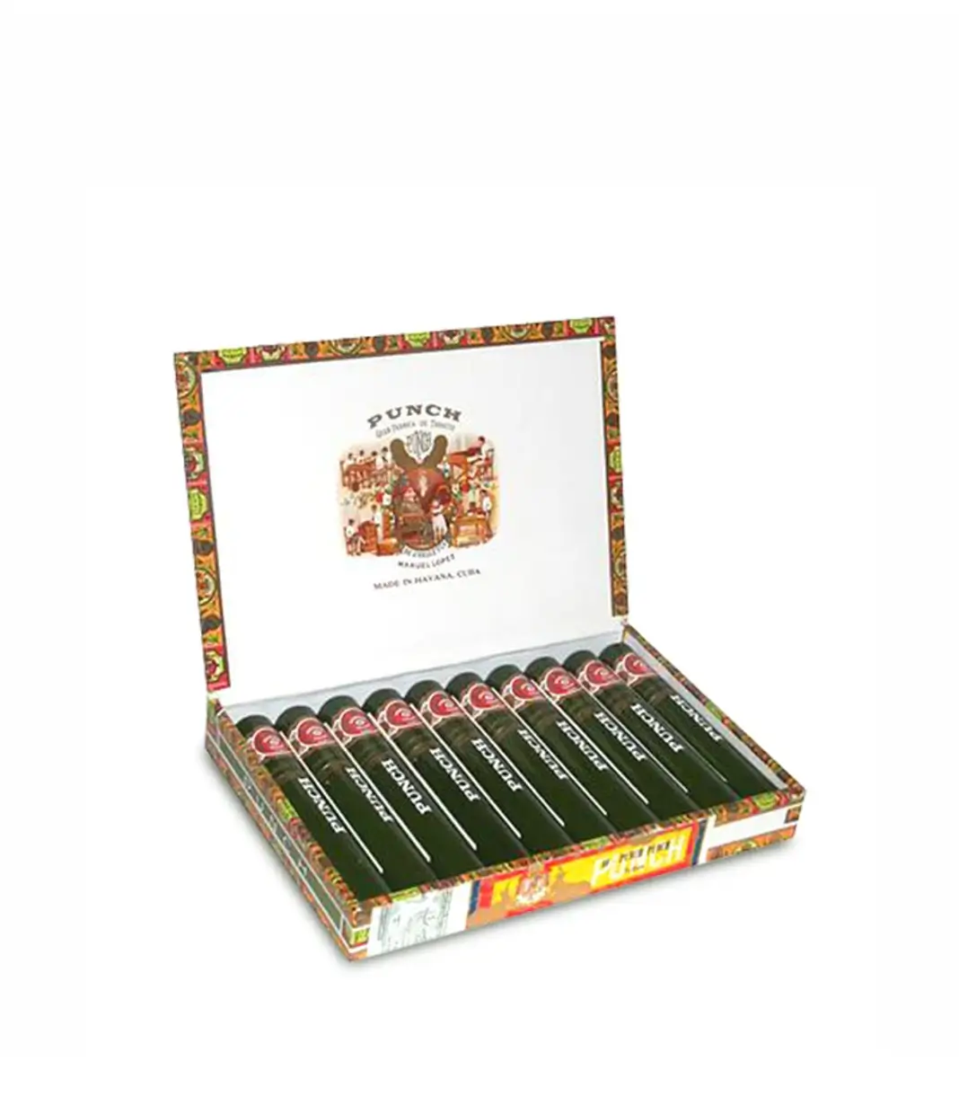 Punch Tubos Cigar Box of 10 close-up from AuCigars, premium Cuban cigar