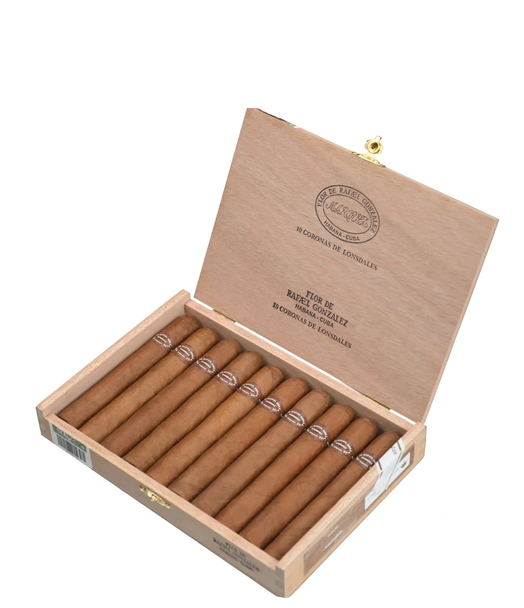 Flor De Rafael Gonzalez Coronas de Lonsdales Cigar Box View 2 from AuCigars, premium Cuban cigar