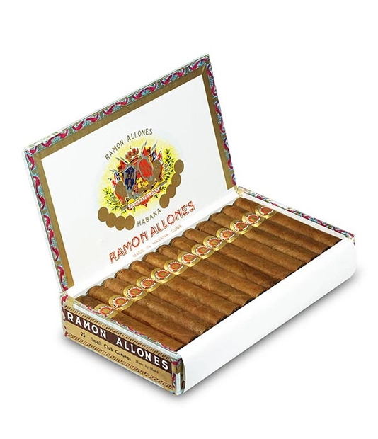 Ramon Allones Small Club Coronas Cigar Box of 25 close-up from AuCigars, premium Cuban cigar