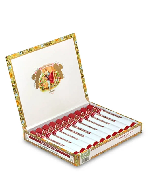 Romeo Y Julieta Churchills AT Cigar Box of 5 X 3 close-up from AuCigars, premium Cuban cigar